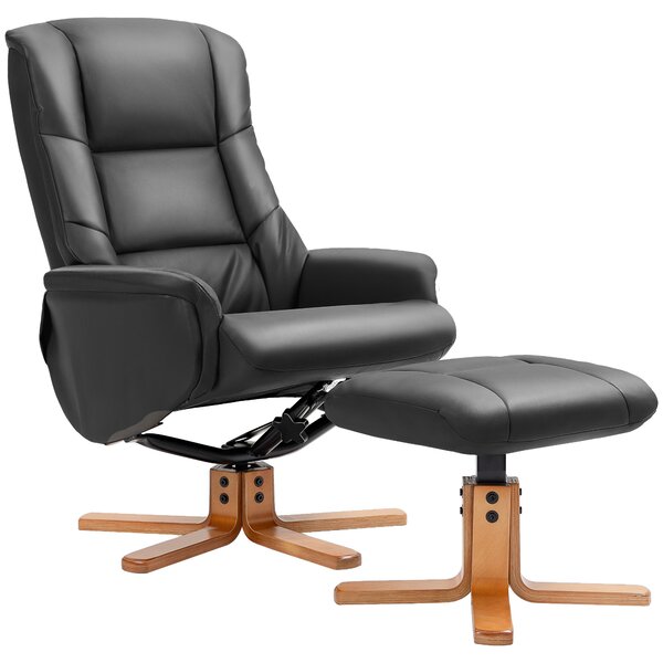 HOMCOM Poltrona Relax con Poggiapiedi, Funzione Lettura, Rivestimento in Ecopelle, fino a 150 kg, 71 x 84 x 102 cm, Nero