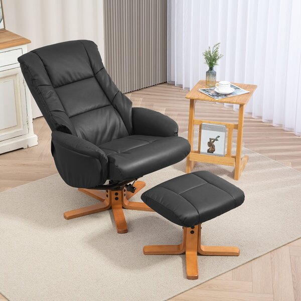 HOMCOM Poltrona Relax con Poggiapiedi, Funzione Lettura, Rivestimento in Ecopelle, fino a 150 kg, 71 x 84 x 102 cm, Nero