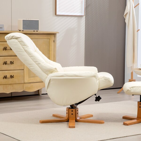HOMCOM Poltrona Relax con Poggiapiedi, Funzione Lettura, Rivestimento in Ecopelle, Portata 150 kg, 71 x 84 x 102 cm, Bianco crema
