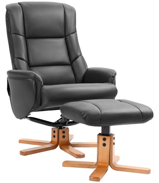 HOMCOM Poltrona Relax con Poggiapiedi, Funzione Lettura, Rivestimento in Ecopelle, fino a 150 kg, 71 x 84 x 102 cm, Nero