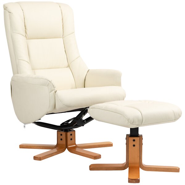 HOMCOM Poltrona Relax con Poggiapiedi, Funzione Lettura, Rivestimento in Ecopelle, Portata 150 kg, 71 x 84 x 102 cm, Bianco crema