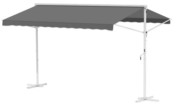 Outsunny Tendalino Doppia Pendenza 4 x 3 m Manuale retrattile Tetto inclinabile metallo epossidico Bianco poliestere impermeabile Anti-UV Grigio
