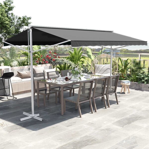Outsunny Tendalino Doppia Pendenza 4 x 3 m Manuale retrattile Tetto inclinabile metallo epossidico Bianco poliestere impermeabile Anti-UV Grigio