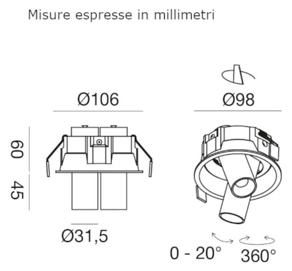 Faretto incasso gea led gfa1699 led orientabile alluminio nero cartongesso - Gea Led