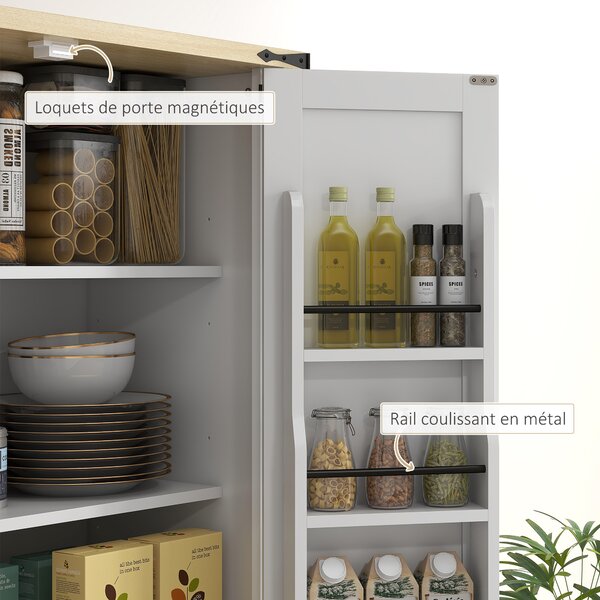 HOMCOM Credenza da cucina buffet, 4 porte, 6 ripiani a porta, 1 cassetto e ripiani regolabili 76,5 x 40 x 181 cm bianco