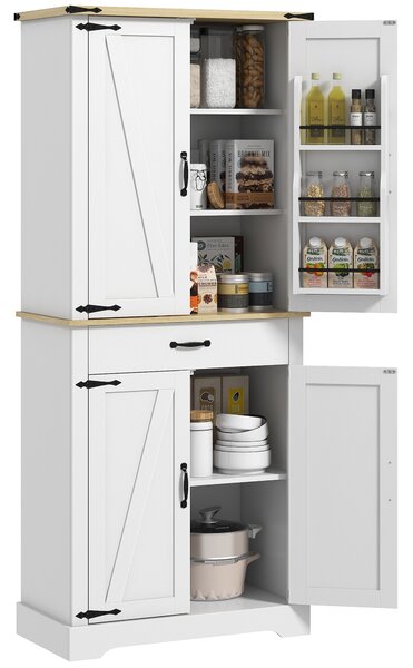 HOMCOM Credenza da cucina buffet, 4 porte, 6 ripiani a porta, 1 cassetto e ripiani regolabili 76,5 x 40 x 181 cm bianco
