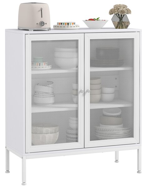 HOMCOM Buffet mobile da cucina a 3 livelli con 2 ante a maglia con ripiano regolabile 80 x 37 x 92 cm bianco