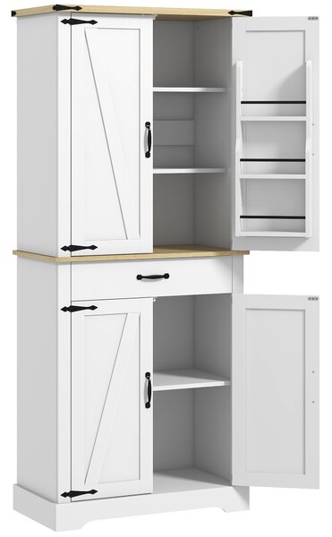 HOMCOM Credenza da cucina buffet, 4 porte, 6 ripiani a porta, 1 cassetto e ripiani regolabili 76,5 x 40 x 181 cm bianco