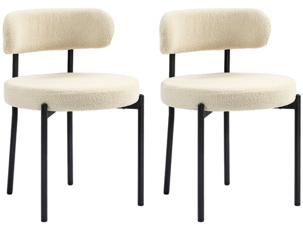 HOMCOM Set di 2 sedie da pranzo con schienale in tessuto e piedi in acciaio 51 x 51 x 76 cm beige nero