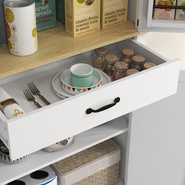 HOMCOM Credenza da cucina buffet, 4 porte, 6 ripiani a porta, 1 cassetto e ripiani regolabili 76,5 x 40 x 181 cm bianco