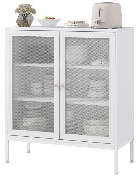 HOMCOM Buffet mobile da cucina a 3 livelli con 2 ante a maglia con ripiano regolabile 80 x 37 x 92 cm bianco