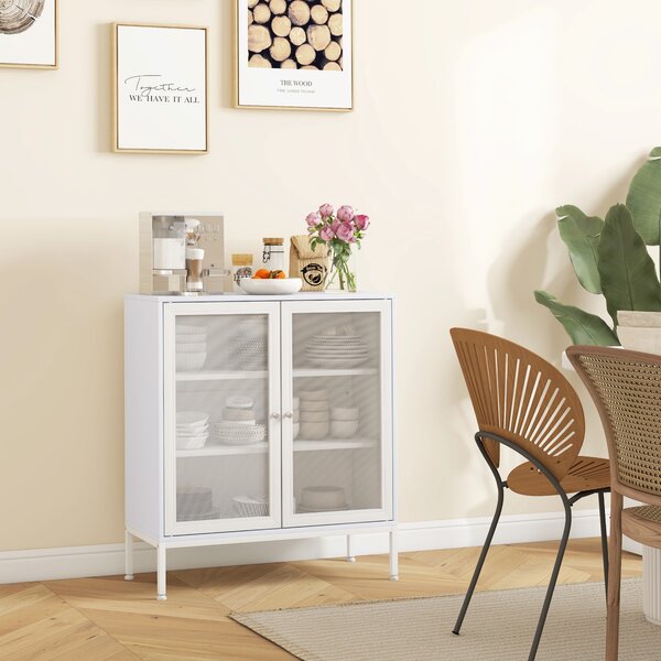 HOMCOM Buffet mobile da cucina a 3 livelli con 2 ante a maglia con ripiano regolabile 80 x 37 x 92 cm bianco