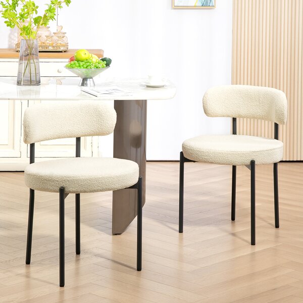 HOMCOM Set di 2 sedie da pranzo con schienale in tessuto e piedi in acciaio 51 x 51 x 76 cm beige nero