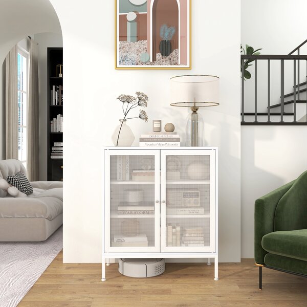 HOMCOM Buffet mobile da cucina a 3 livelli con 2 ante a maglia con ripiano regolabile 80 x 37 x 92 cm bianco