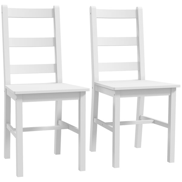 HOMCOM Set di 2 sedie da pranzo con schienale alto ergonomico a doghe, in legno massiccio di pino, stile casa di campagna, bianco| Aosom Italy