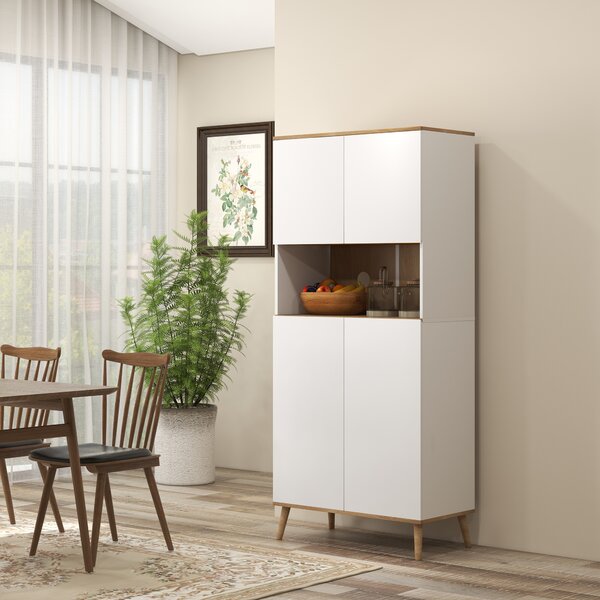 HOMCOM Buffet da cucina armadio di archiviazione 2 armadi con porta mensole regolabili nicchia centrale 2 passacavi bianco | Aosom Italy