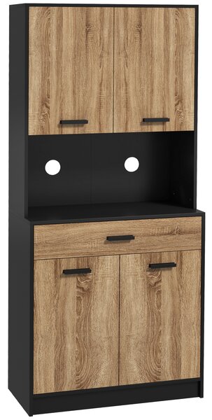 HOMCOM Credenza Cucina in Legno con 2 Armadietti a 2 Ante e Cassetto, 80x40x180 cm, Nero e color Legno | Aosom Italy