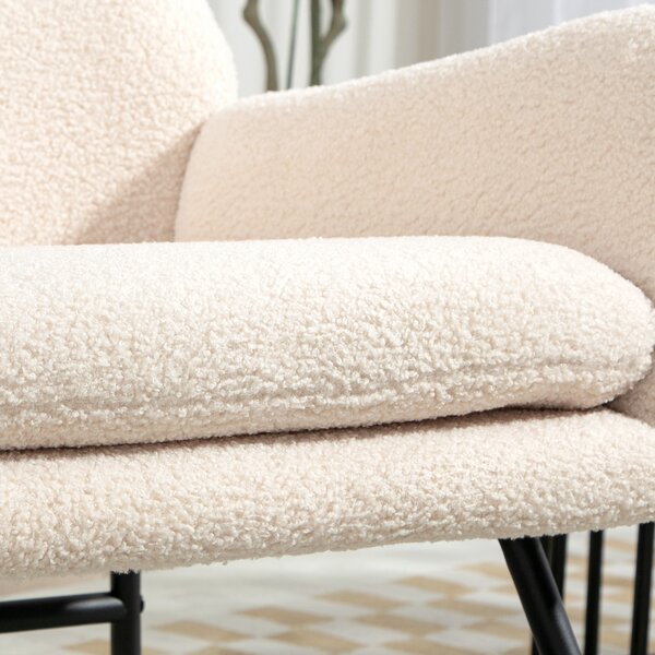 HOMCOM Poltrona a dondolo, chaise à bascule, con sedile spesso 10 cm, piedi curvi in acciaio, beige e nero