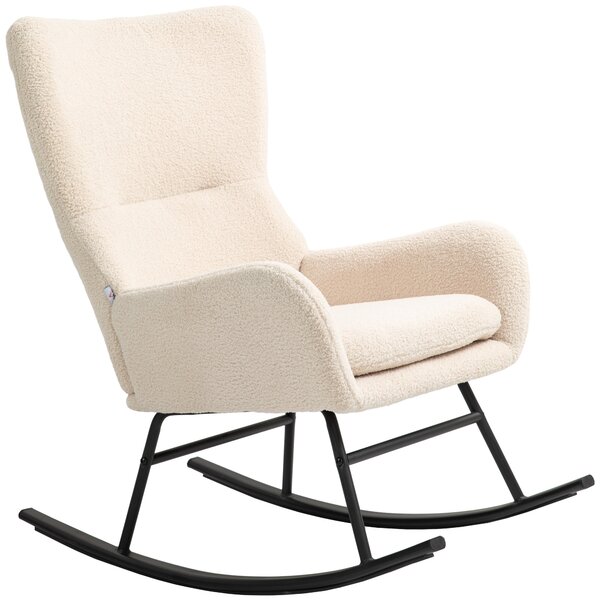 HOMCOM Poltrona a dondolo, chaise à bascule, con sedile spesso 10 cm, piedi curvi in acciaio, beige e nero