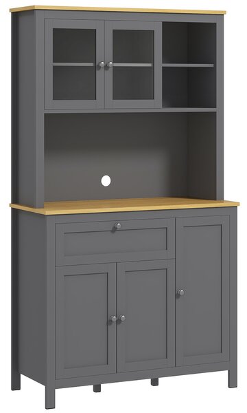 HOMCOM Armadio da cucina a 5 ante, buffet con 2 vetrate e 1 cassetto, 1 nicchia centrale e altezza 180cm, grigio | Aosom Italy