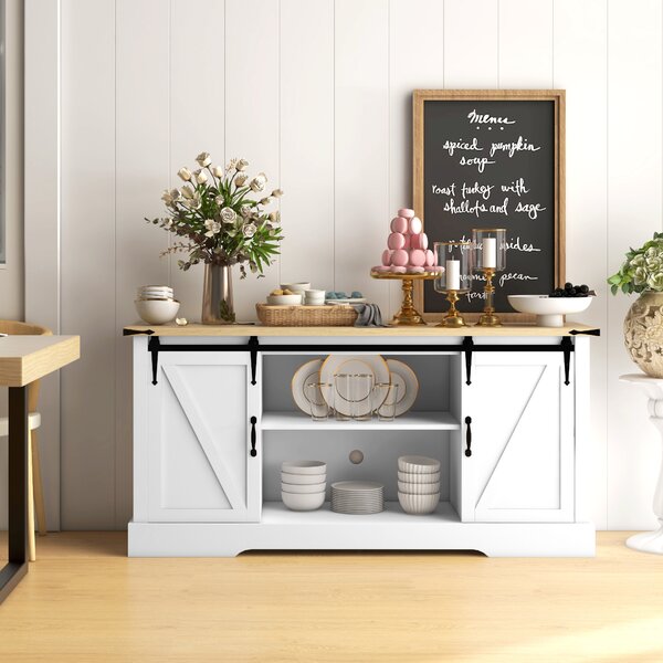 HOMCOM Buffet mobile portaoggetti con 2 porte scorrevoli mensole regolabili 150l x 40P x 72H cm in legno bianco rovere