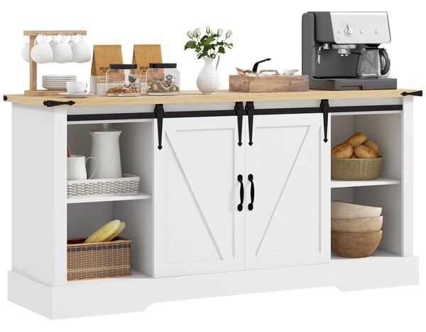 HOMCOM Buffet mobile portaoggetti con 2 porte scorrevoli mensole regolabili 150l x 40P x 72H cm in legno bianco rovere