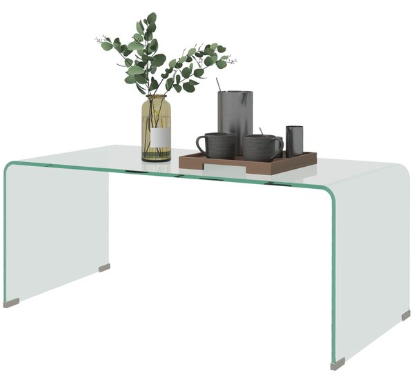HOMCOM Tavolino da caffè in vetro tavolino da salotto rettangolare design moderno in vetro temperato con bordi arrotondati sicuro trasparente
