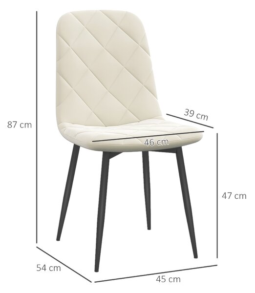 HOMCOM Set di 4 sedie Moderno da pranzo imbottite con schienale alto, gambe in acciaio e tessuto velluto, con tappetini protettivi, crema| Aosom Italy