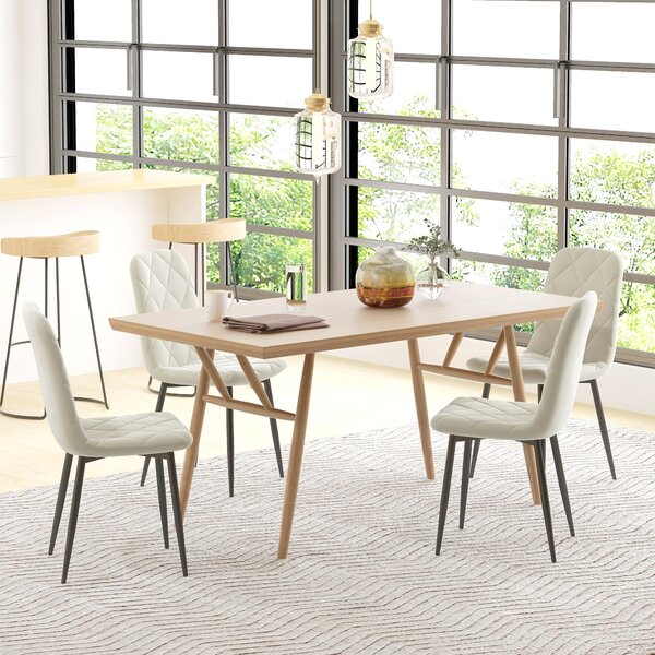 HOMCOM Set di 4 sedie Moderno da pranzo imbottite con schienale alto, gambe in acciaio e tessuto velluto, con tappetini protettivi, crema| Aosom Italy