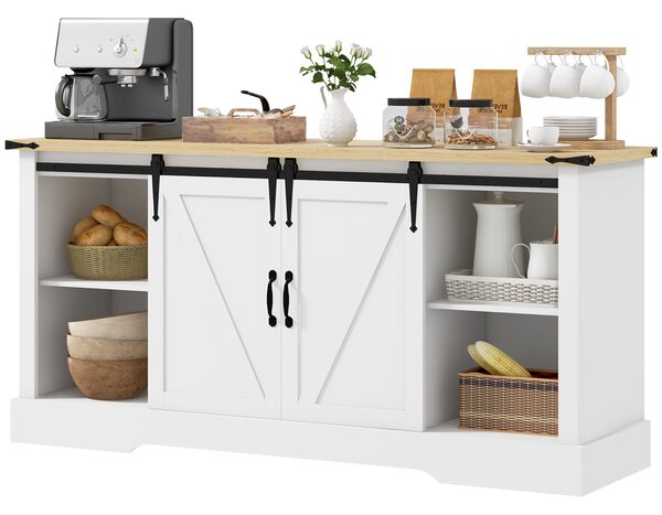 HOMCOM Buffet mobile portaoggetti con 2 porte scorrevoli mensole regolabili 150l x 40P x 72H cm in legno bianco rovere