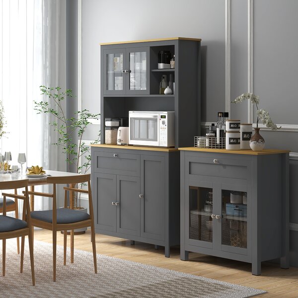HOMCOM Armadio da cucina a 5 ante, buffet con 2 vetrate e 1 cassetto, 1 nicchia centrale e altezza 180cm, grigio | Aosom Italy
