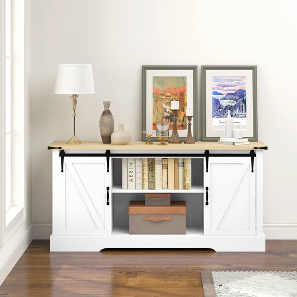 HOMCOM Buffet mobile portaoggetti con 2 porte scorrevoli mensole regolabili 150l x 40P x 72H cm in legno bianco rovere