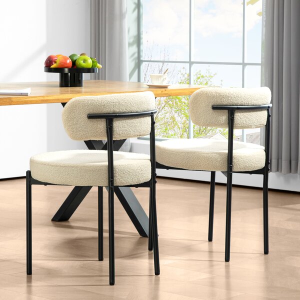 HOMCOM Set di 2 sedie da pranzo con schienale in tessuto e piedi in acciaio 51 x 51 x 76 cm beige nero