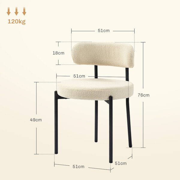 HOMCOM Set di 2 sedie da pranzo con schienale in tessuto e piedi in acciaio 51 x 51 x 76 cm beige nero