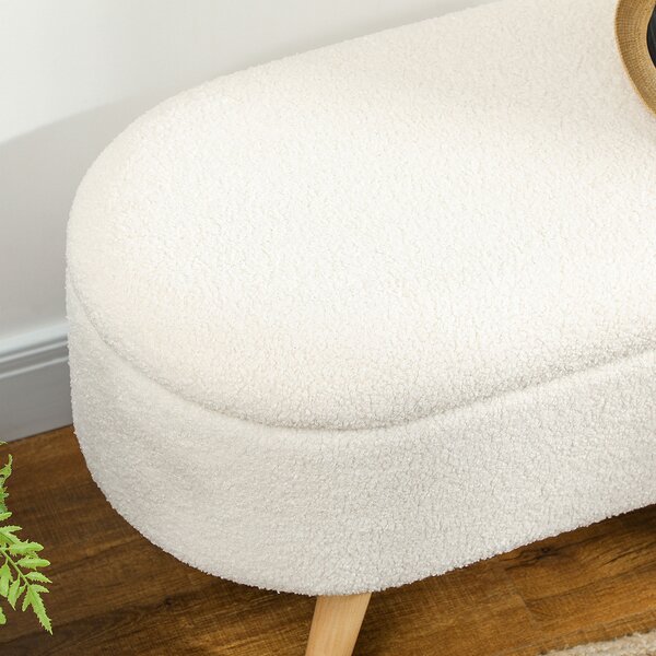 HOMCOM Sitzbank con vano portaoggetti e coperchio, sgabello per ingresso, salotto, camera da letto, legno, rivestimento in tessuto, Bianco