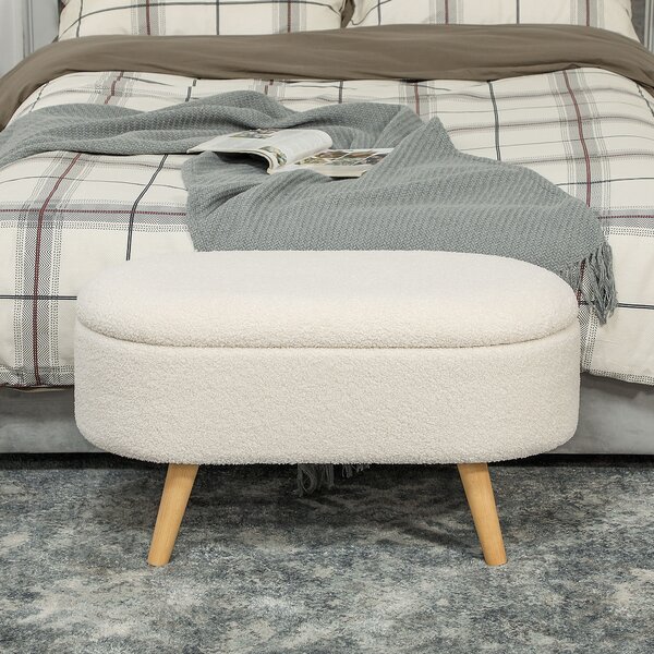 HOMCOM Sitzbank con vano portaoggetti e coperchio, sgabello per ingresso, salotto, camera da letto, legno, rivestimento in tessuto, Bianco