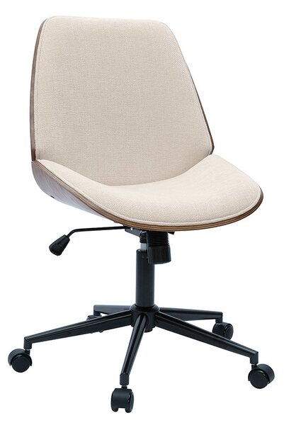 Sedia da ufficio girevole in legno e tessuto effetto velluto beige DOUGLAS