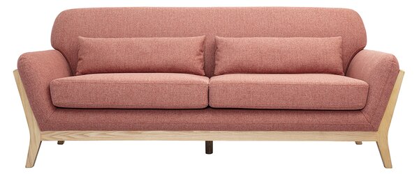 Divano Scandinavo 3 posti in tessuto effetto velluto testurizzato terracotta e legno chiaro YOKO