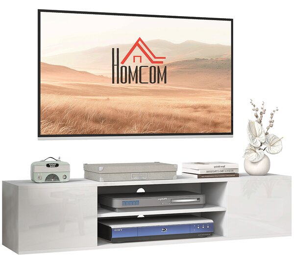 HOMCOM Mobile banc TV sospeso stile contemporaneo 2 armadietti 2 nicchie centrali e 2 passacavi 140 x 30 x 30 cm bianco