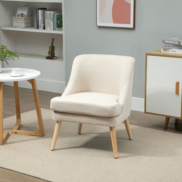 HOMCOM Poltrona Scandinava Poltrona da salotto confortevole Poltrona per camera Gambe in Legno Massello rivestimento Tessuto Lino beige