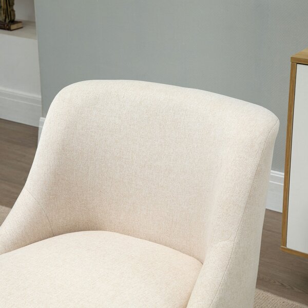 HOMCOM Poltrona Scandinava Poltrona da salotto confortevole Poltrona per camera Gambe in Legno Massello rivestimento Tessuto Lino beige