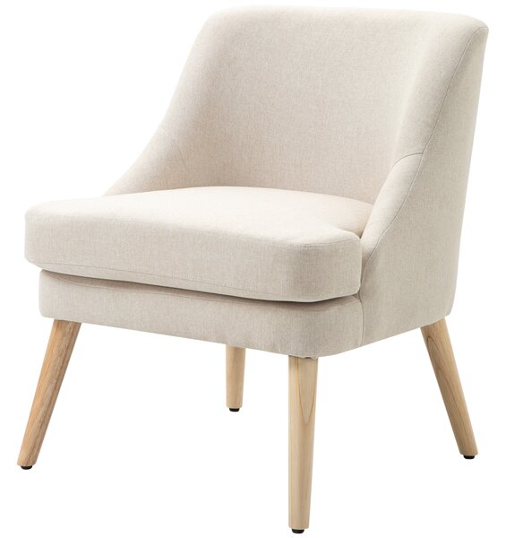HOMCOM Poltrona Scandinava Poltrona da salotto confortevole Poltrona per camera Gambe in Legno Massello rivestimento Tessuto Lino beige