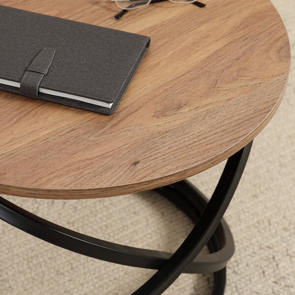 HOMCOM Tavolino rotondo stile industriale in metallo nero e piano in legno - dim. Ø 60 x 46H cm