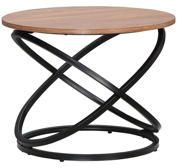 HOMCOM Tavolino rotondo stile industriale in metallo nero e piano in legno - dim. Ø 60 x 46H cm