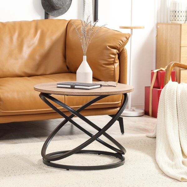HOMCOM Tavolino rotondo stile industriale in metallo nero e piano in legno - dim. Ø 60 x 46H cm