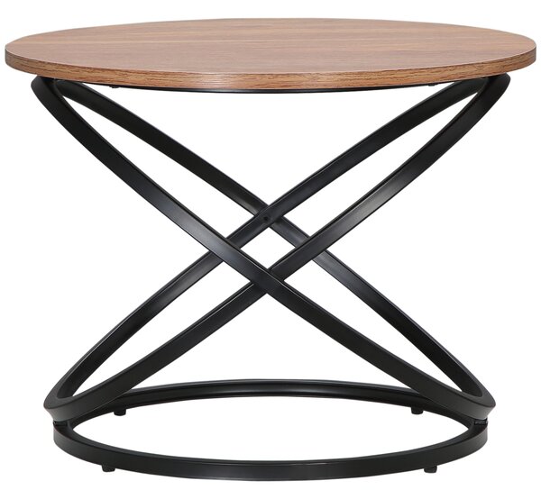 HOMCOM Tavolino rotondo stile industriale in metallo nero e piano in legno - dim. Ø 60 x 46H cm