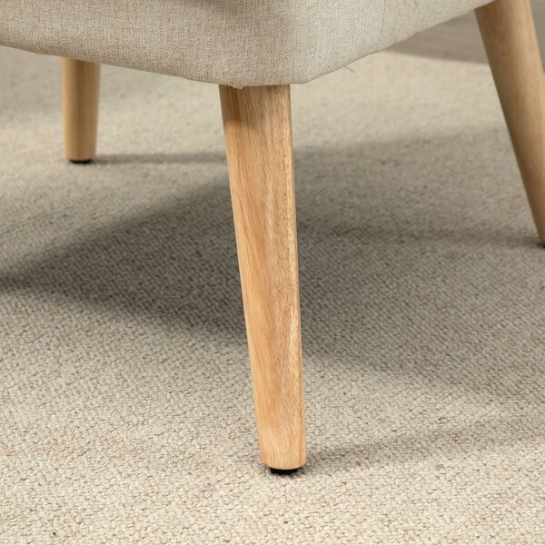 HOMCOM Poltrona Scandinava Poltrona da salotto confortevole Poltrona per camera Gambe in Legno Massello rivestimento Tessuto Lino beige