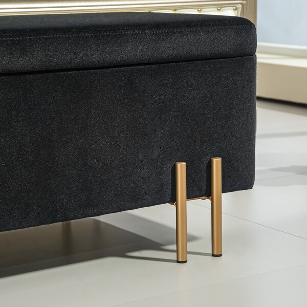HOMCOM Pouf letto con spazio di archiviazione, Metallo, Legno di Gomma, Schiuma, 100 x 40 x 42 cm, Nero