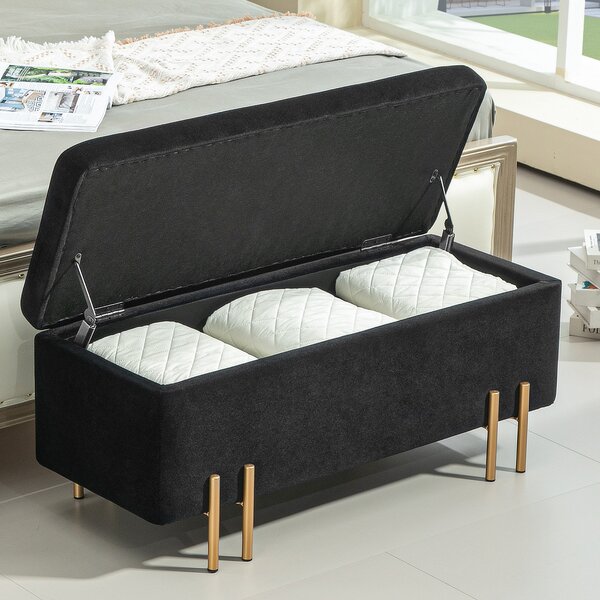 HOMCOM Pouf letto con spazio di archiviazione, Metallo, Legno di Gomma, Schiuma, 100 x 40 x 42 cm, Nero
