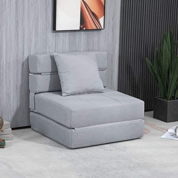 HOMCOM Poltrona letto convertibile singola poltrona 1 posto con 1 cuscino removibile, tessuto grigio chiaro